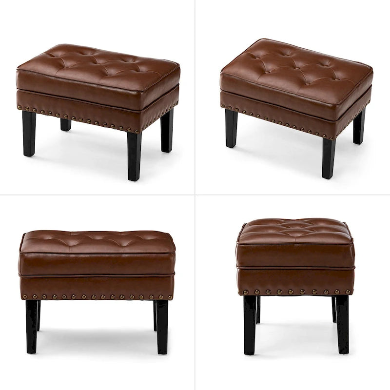 22" Mid-Century PU Leather Tufted Ottoman Foot Stool