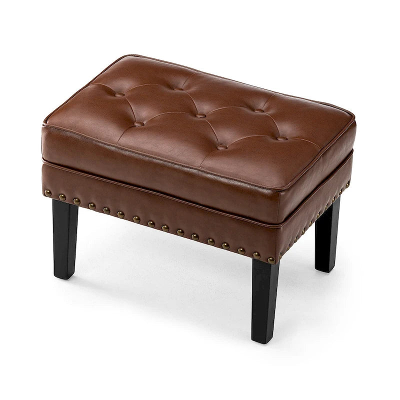 22" Mid-Century PU Leather Tufted Ottoman Foot Stool