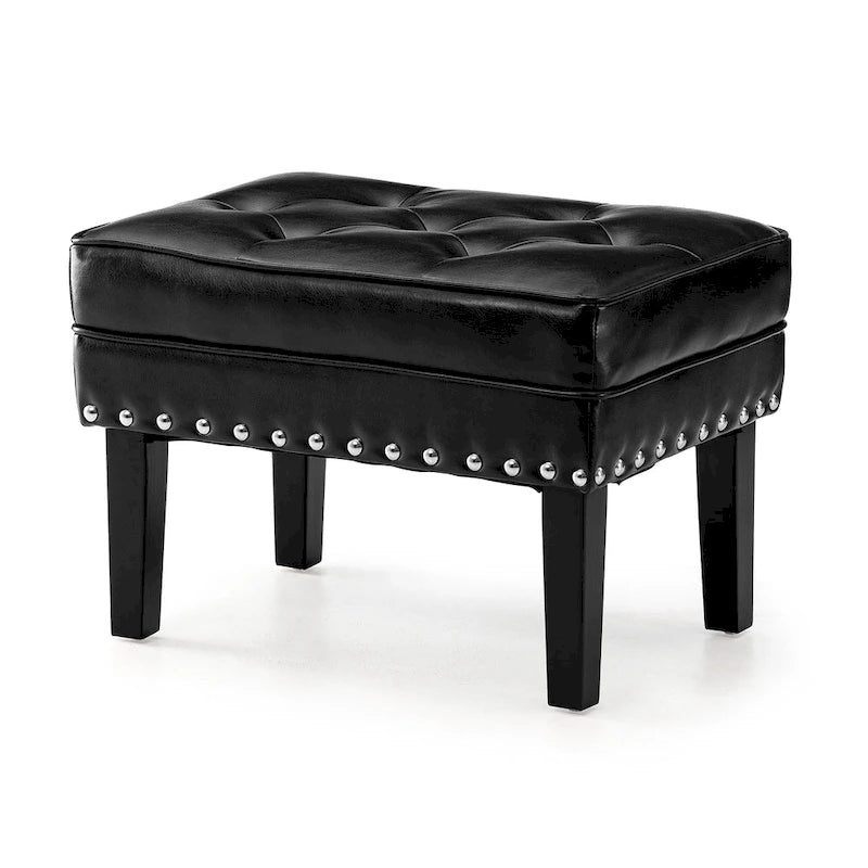 22" Mid-Century PU Leather Tufted Ottoman Foot Stool
