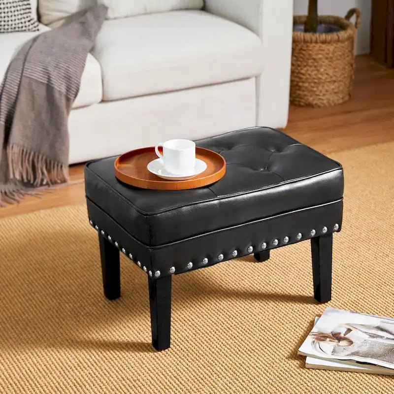 22" Mid-Century PU Leather Tufted Ottoman Foot Stool