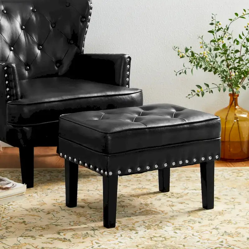 22" Mid-Century PU Leather Tufted Ottoman Foot Stool