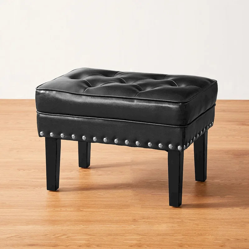 22" Mid-Century PU Leather Tufted Ottoman Foot Stool