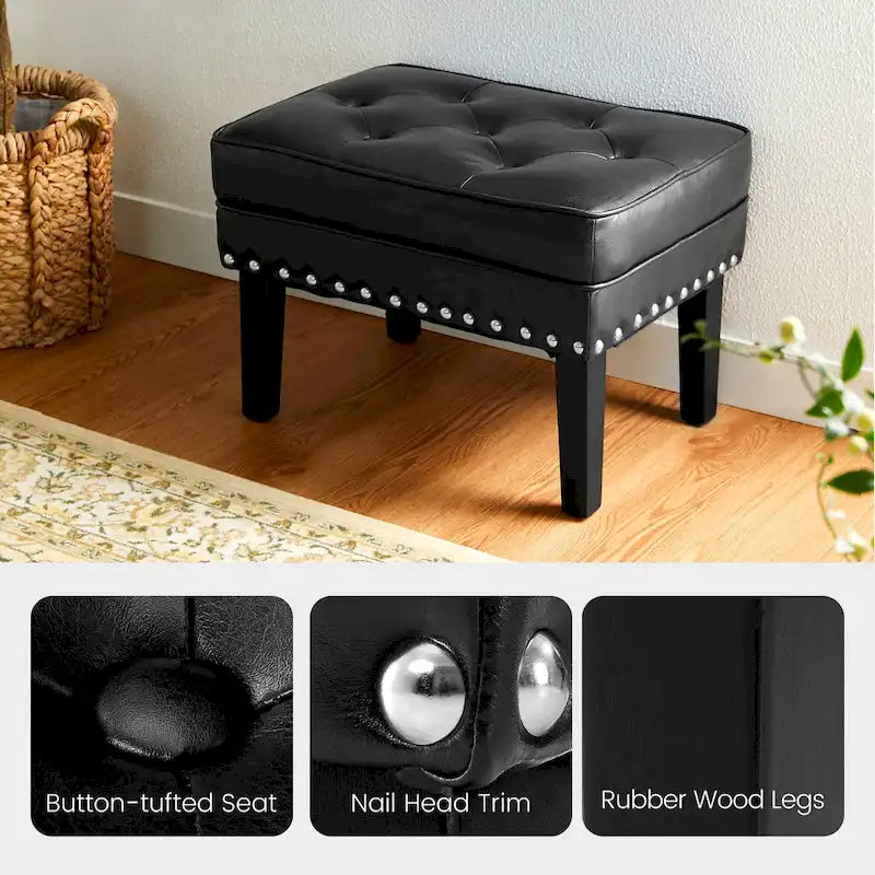 22" Mid-Century PU Leather Tufted Ottoman Foot Stool