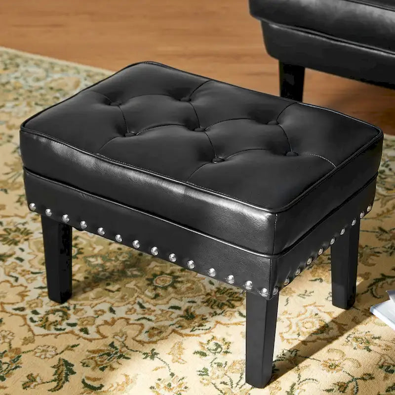 22" Mid-Century PU Leather Tufted Ottoman Foot Stool