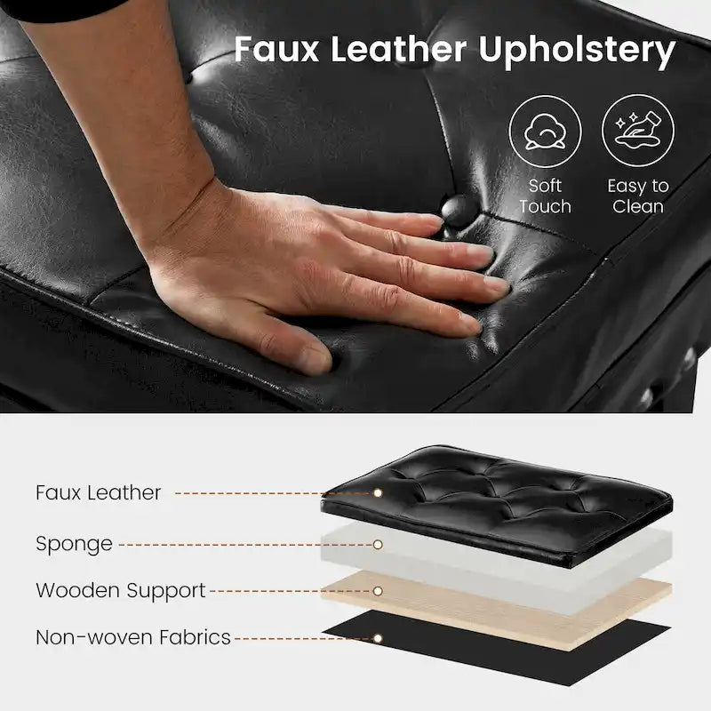 22" Mid-Century PU Leather Tufted Ottoman Foot Stool