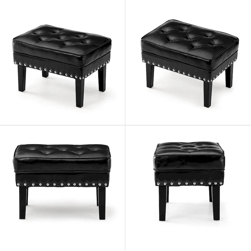 22" Mid-Century PU Leather Tufted Ottoman Foot Stool