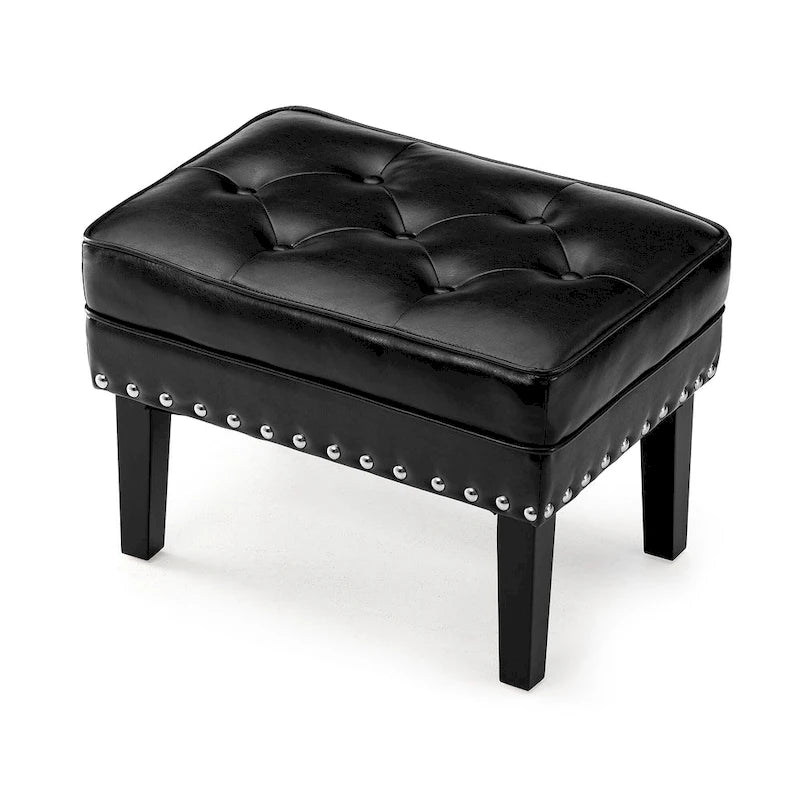 22" Mid-Century PU Leather Tufted Ottoman Foot Stool