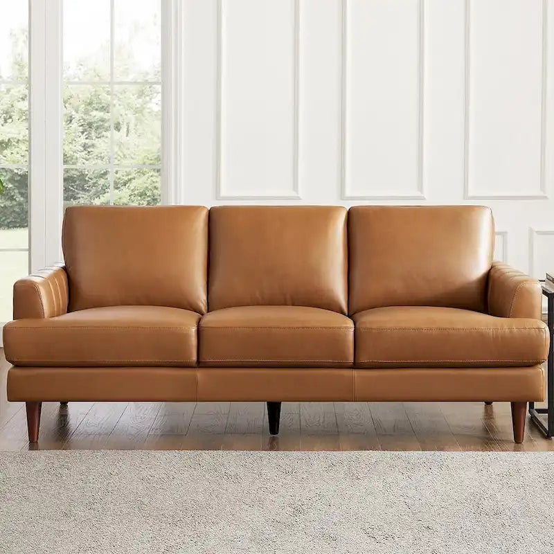 Top Grain Leather Sofa with Feather, Memory Foam and Springs
