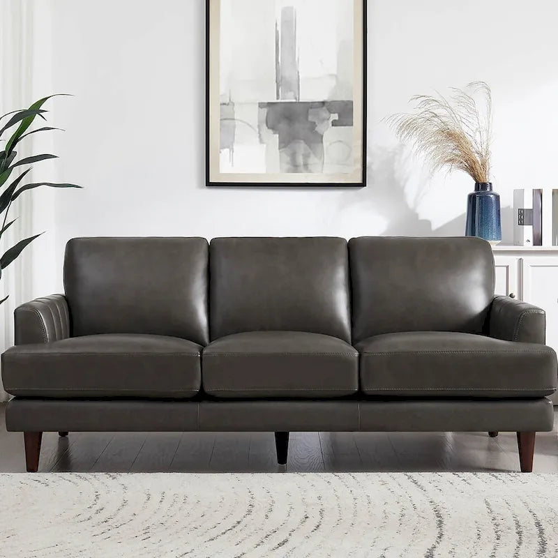 Top Grain Leather Sofa with Feather, Memory Foam and Springs