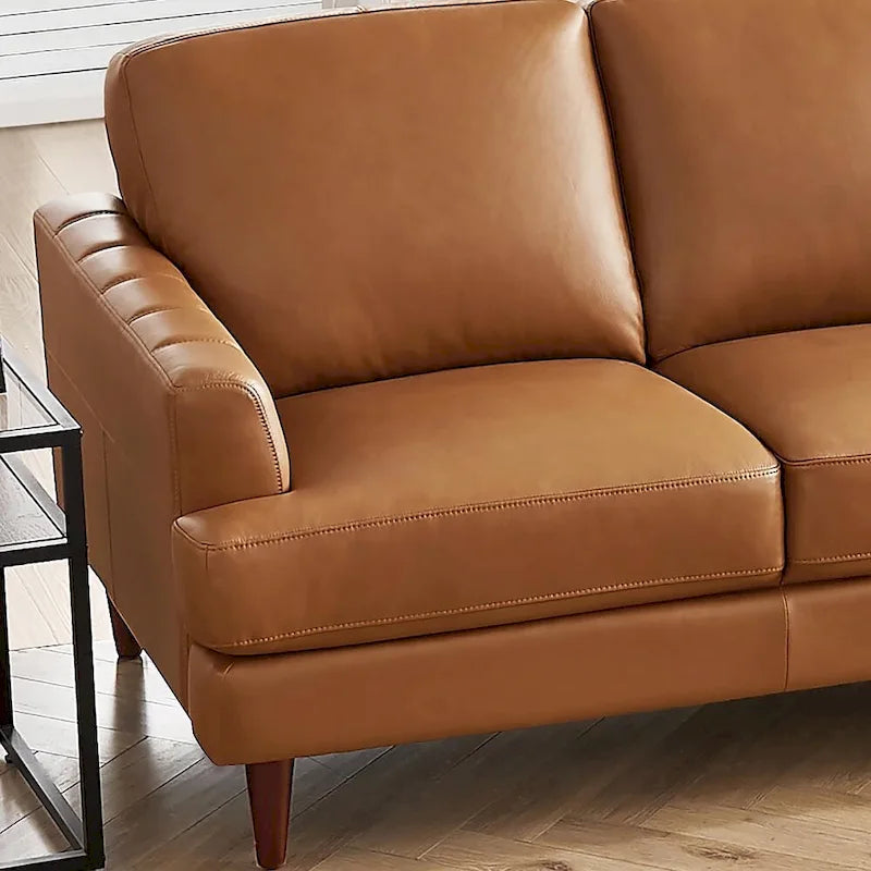Top Grain Leather Sofa with Feather, Memory Foam and Springs