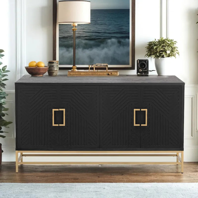 Retro Style Sideboard with Adjustable Shelves, Metal Handles & Legs