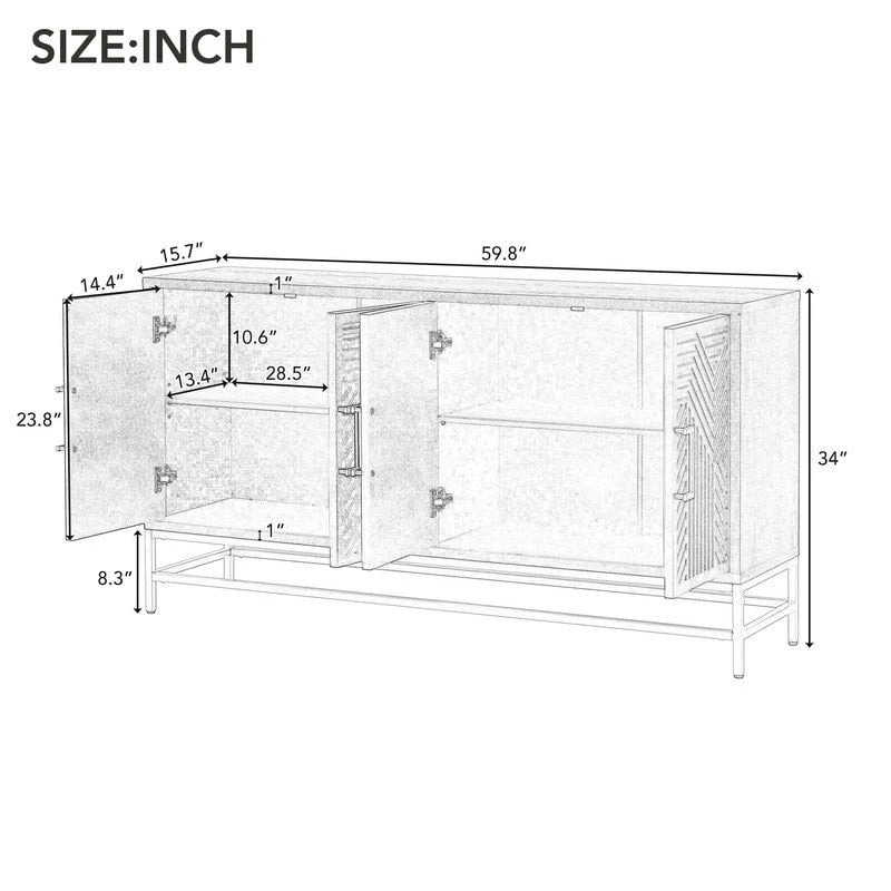 Retro Style Sideboard with Adjustable Shelves, Metal Handles & Legs