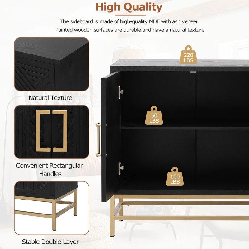 Retro Style Sideboard with Adjustable Shelves, Metal Handles & Legs