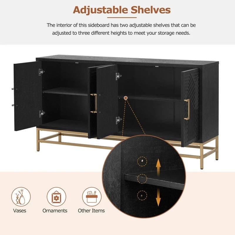Retro Style Sideboard with Adjustable Shelves, Metal Handles & Legs