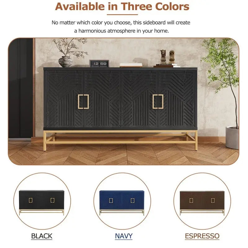 Retro Style Sideboard with Adjustable Shelves, Metal Handles & Legs