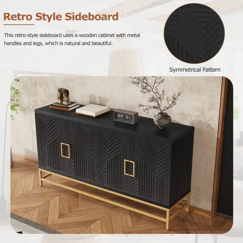 Retro Style Sideboard with Adjustable Shelves, Metal Handles & Legs