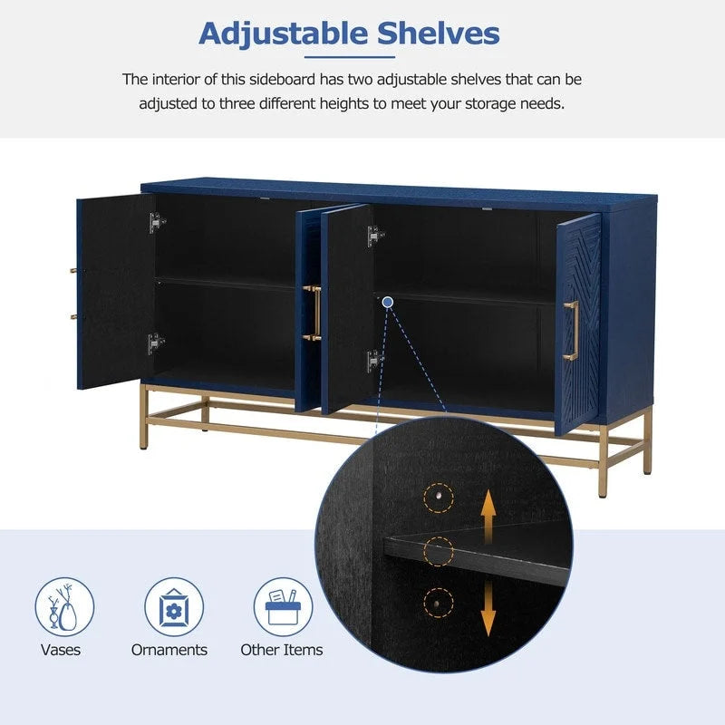 Retro Style Sideboard with Adjustable Shelves, Metal Handles & Legs