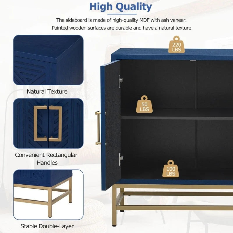 Retro Style Sideboard with Adjustable Shelves, Metal Handles & Legs