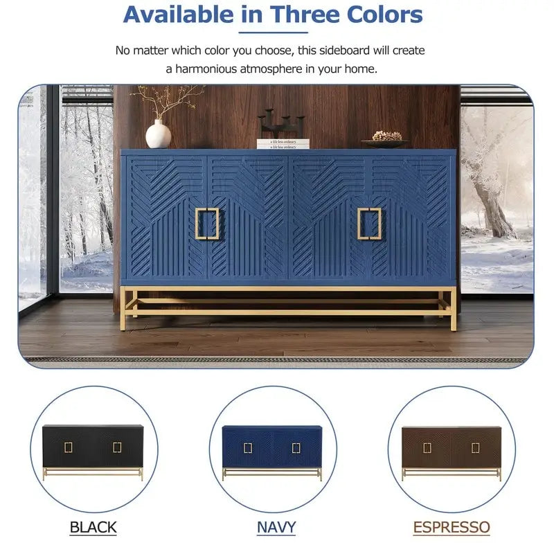 Retro Style Sideboard with Adjustable Shelves, Metal Handles & Legs