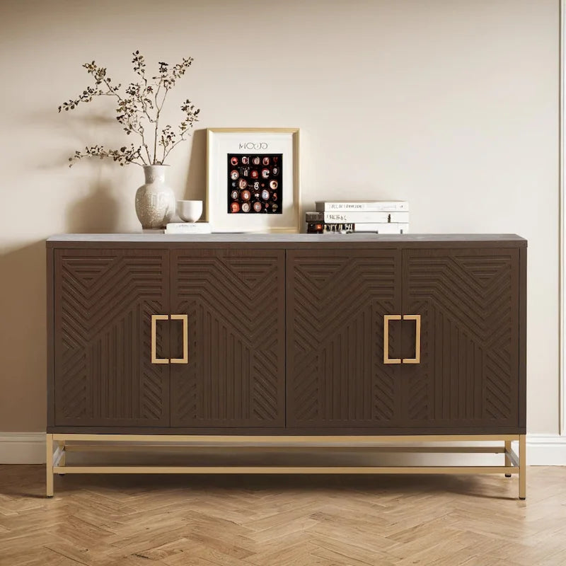 Retro Style Sideboard with Adjustable Shelves, Metal Handles & Legs