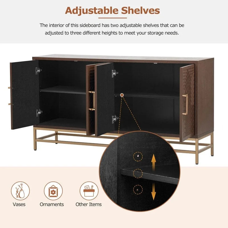 Retro Style Sideboard with Adjustable Shelves, Metal Handles & Legs