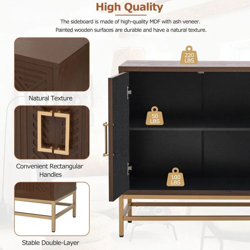 Retro Style Sideboard with Adjustable Shelves, Metal Handles & Legs