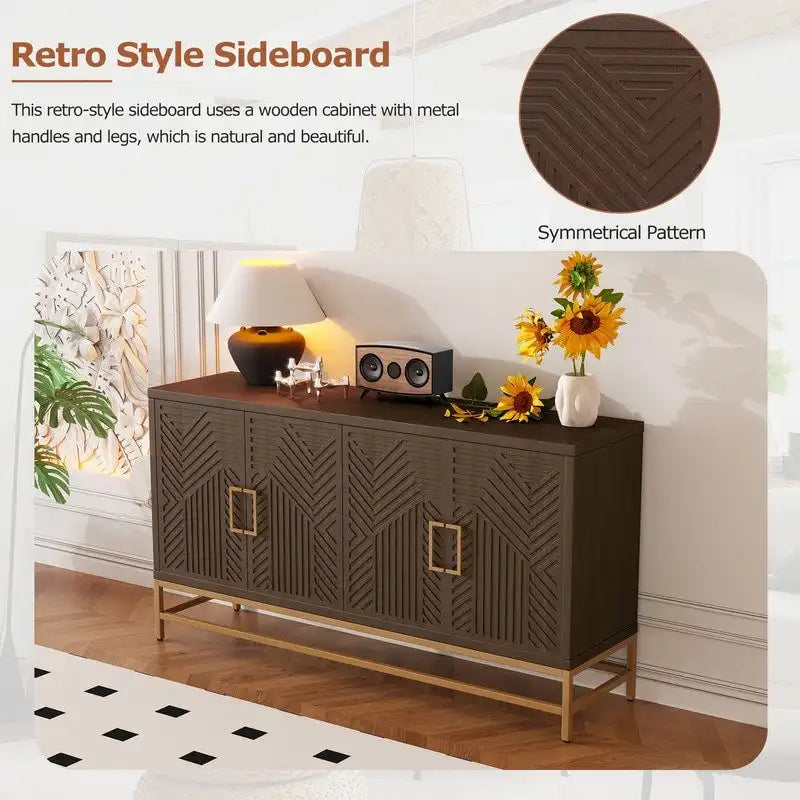 Retro Style Sideboard with Adjustable Shelves, Metal Handles & Legs