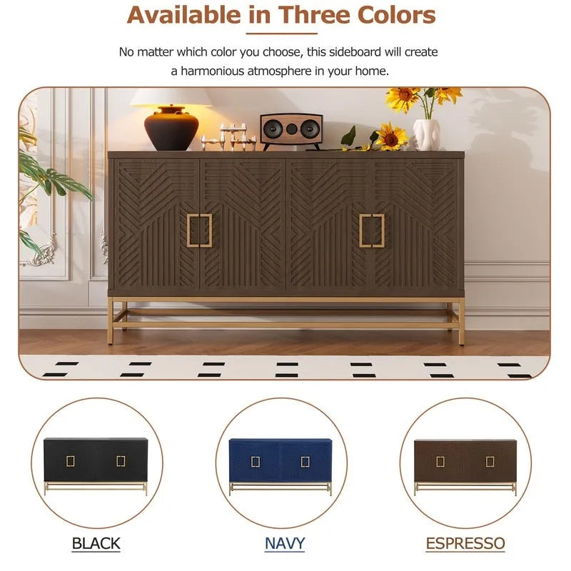 Retro Style Sideboard with Adjustable Shelves, Metal Handles & Legs