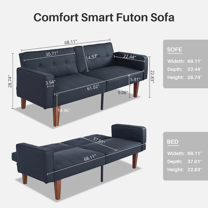 Convertible Sofa Bed with 2 Pillows