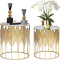 Gold Leaf Accent Nesting Tables - Mirrored Stainless Steel Top