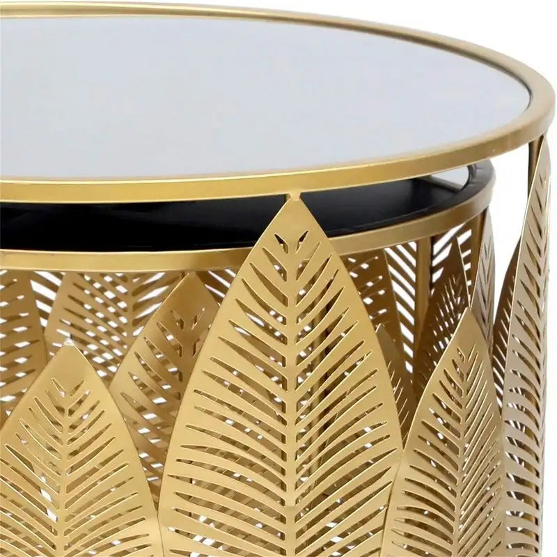 Gold Leaf Accent Nesting Tables - Mirrored Stainless Steel Top