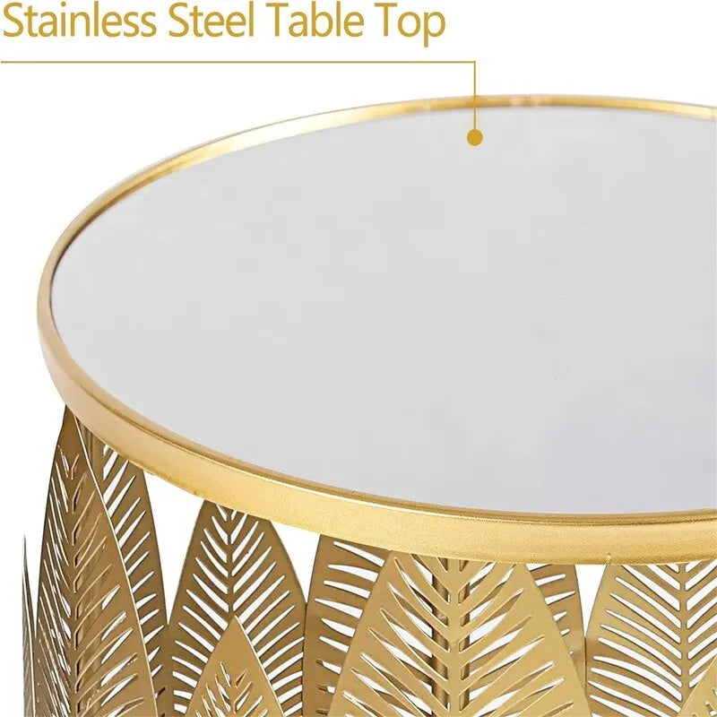 Gold Leaf Accent Nesting Tables - Mirrored Stainless Steel Top