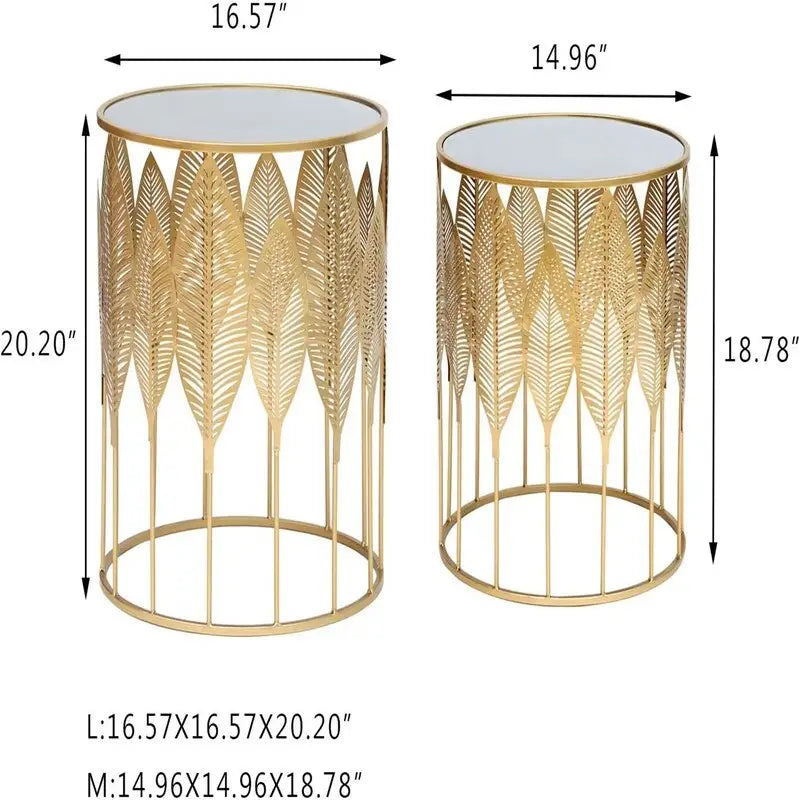 Gold Leaf Accent Nesting Tables - Mirrored Stainless Steel Top