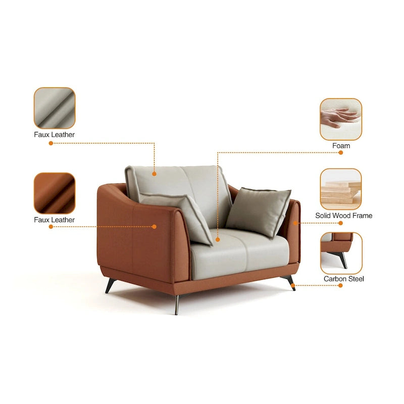 Modern Faux Leather 3-Seater Sofa with Black Legs